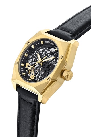 Reloj automático de piel Elliott - Negro y dorado  