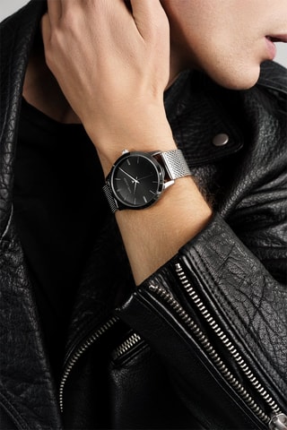 Reloj de cuarzo de acero Lyon - Plateado y negro