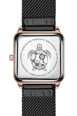 Reloj de cuarzo de acero Night Plaza - Rosa dorado y negro