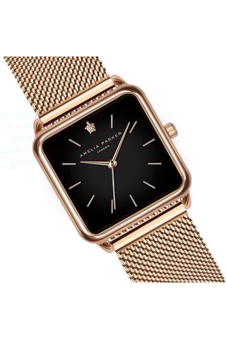 Reloj de cuarzo de acero Night Plaza - Rosa dorado y negro