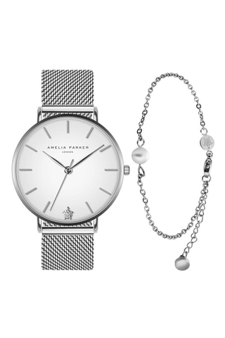 Estuche reloj de cuarzo y pulsera de acero Pure - Plateado