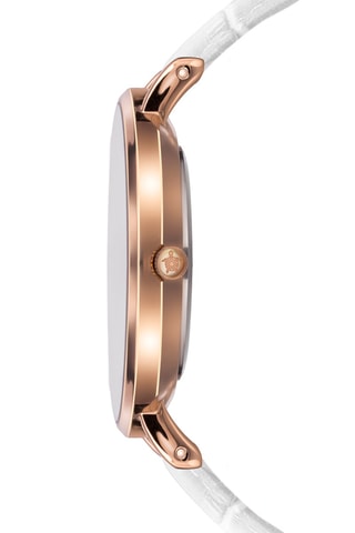 Reloj de cuarzo de piel Rose Turtle - Blanco y rosa dorado