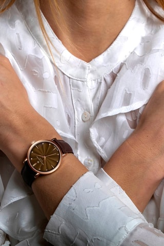 Reloj de cuarzo de piel  - Marrón y rosa dorado