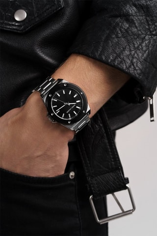Reloj de cuarzo de acero Cologne - Plateado y negro