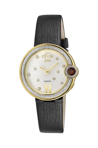Reloj de cuarzo de piel y diamantes Perugia - Gris oscuro y dorado