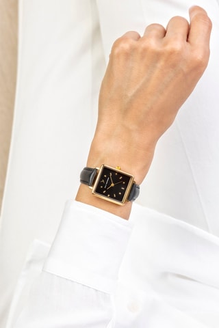 Reloj de cuarzo de piel - Negro y dorado - Emily Westwood