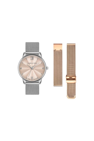 Estuche con reloj de cuarzo y diamante y correas de acero Skylar