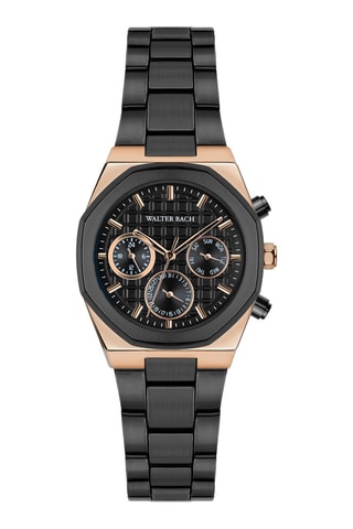 Reloj de cuarzo de acero - Negro y rosa dorado - Walter Bach
