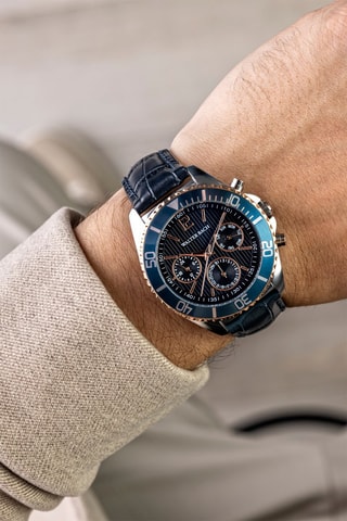 Reloj de cuarzo de piel - Azul y plateado - Walter Bach