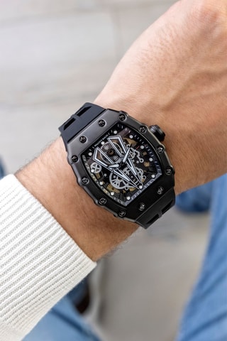 Reloj automático de silicona - Negro y plateado - Walter Bach