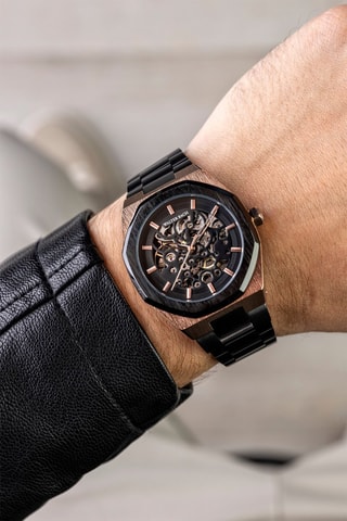 Reloj de cuarzo de acero - Negro y rosa dorado - Walter Bach