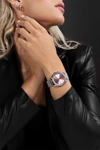 Reloj de cuarzo de acero St Tropez - Plateado y rosa