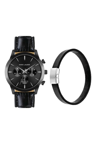 Estuche reloj de cuarzo de piel y pulsera de piel London