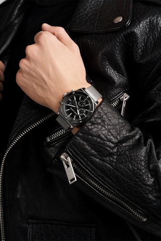 Reloj de cuarzo de acero Mykonos - Plateado y negro