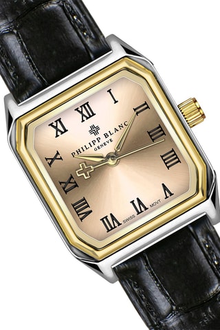 Reloj de cuarzo de piel, chapado en ion de plata y diamante Olympe