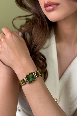 Reloj de cuarzo de piel, chapado en ion de plata y diamante Olympe