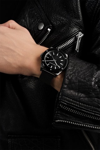 Reloj de cuarzo de acero Cologne - Negro y plateado