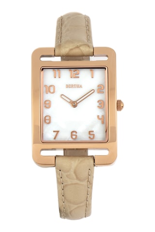 Reloj de cuarzo de piel - Beige y rosa dorado