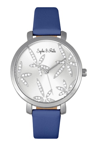 Reloj de cuarzo de piel - Azul rey y plateado