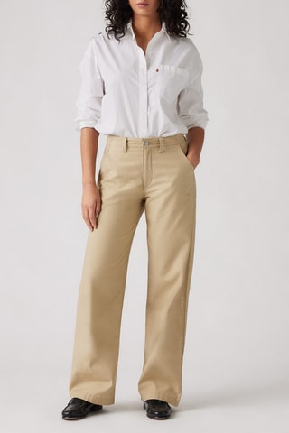 Pantaloni straight a vita alta - Beige