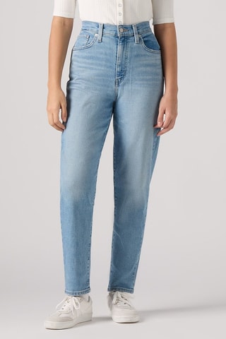 Jeans mom a vita alta - Celeste