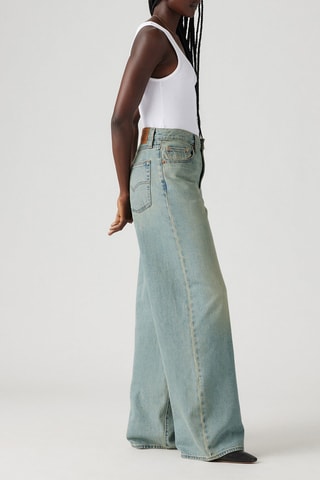 Jeans straight a vita alta - Celeste