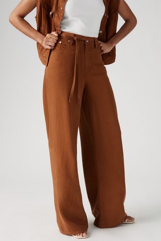 Jeans straight in lino - Marrone