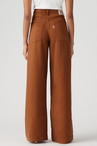 Jeans straight in lino - Marrone