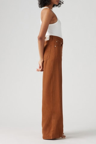 Jeans straight in lino - Marrone