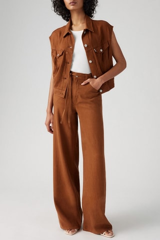 Jeans straight in lino - Marrone