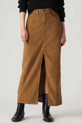 Gonna lunga in velluto a vita alta Ankle Column - Cammello