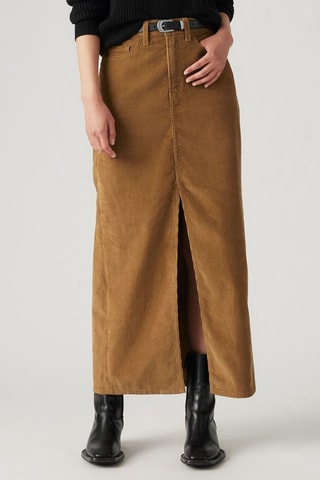 Gonna lunga in velluto a vita alta Ankle Column - Cammello