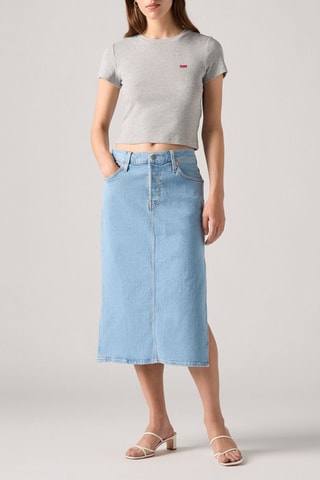 Gonna taglio dritto in jeans a vita alta - Celeste