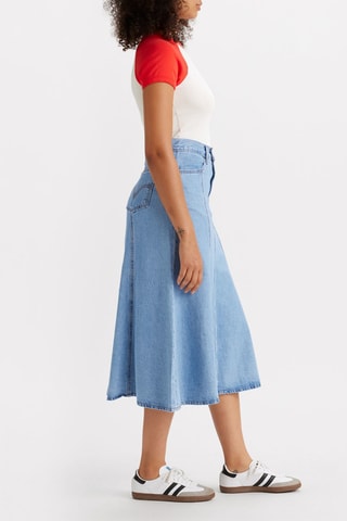 Gonna midi in jeans a vita alta - Celeste