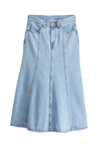 Gonna midi in jeans a vita alta - Celeste