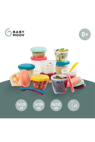 12 Potjes met Schaalverdeling zonder BPA Babydols en 3 Soepele Lepels - 3 x 120 ml, 4 x 180 ml en 6 x 250 ml - Vanaf de Geboorte