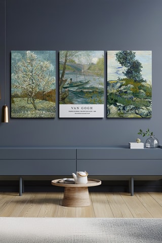 3 tableaux ‘’Pêcher en fleurs’’, ‘’La pêche au printemps au pont de Clichy’’ et ‘’Rochers avec chêne’’ Van Gogh  - 50 x 70 cm