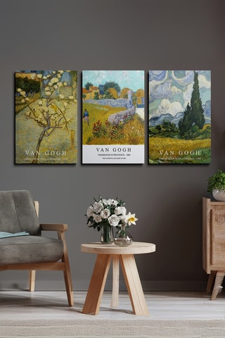 3 tableaux ’’Poirier en fleurs’’, ‘’Ferme en Provence’’ et ‘’Le Champ de blé vert avec cyprès’’ Van Gogh - 70 x 100 cm