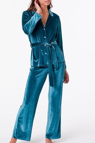 Velours Rechte Broek Hoge Taille Velvety - Dennengroen