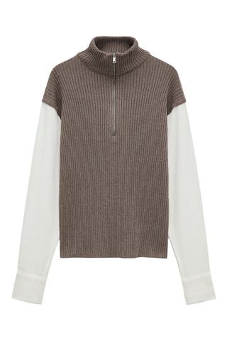 Pull trompe-l’œil - Marron et blanc