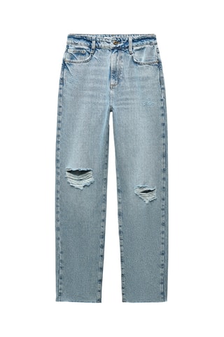 Pantalon straight taille haute - Bleu-gris