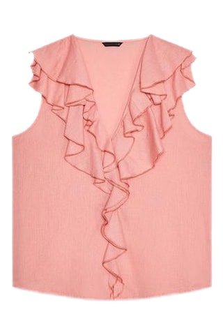 Top volanté en lin - Vieux rose