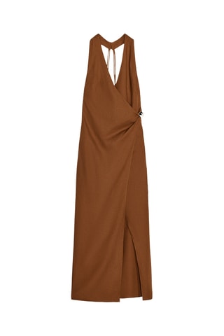 Robe portefeuille en lin - Marron