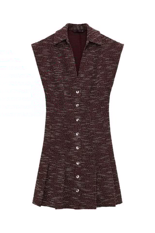 Robe plissée en tweed - Marron chiné