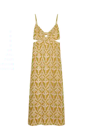 Robe midi en broderie anglaise - Camel