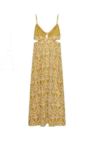 Robe midi en broderie anglaise - Camel