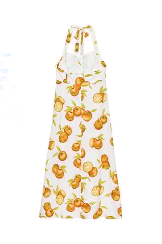 Robe midi en lin - Blanc et orange