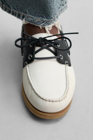 Chaussures bateau en cuir - Blanc et noir