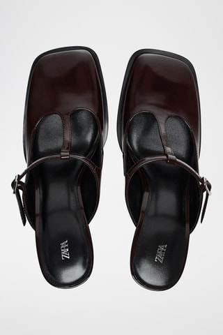 Mules à talons en cuir - Marron foncé