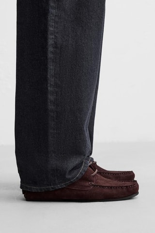 Chaussures bateau en nubuck - Bordeaux